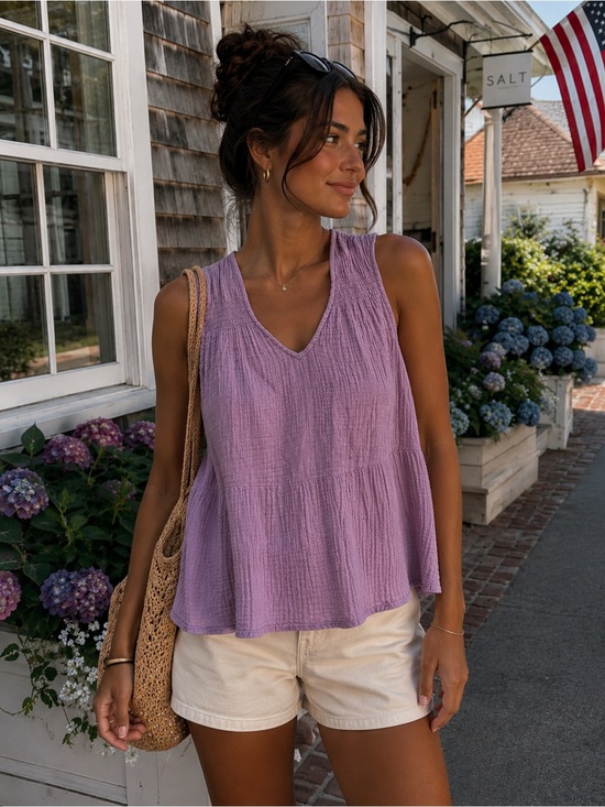 Faherty Tops - Faherty Organic Cotton Gauze Tank Top Lavender Lilac Swing Coastal Boho M